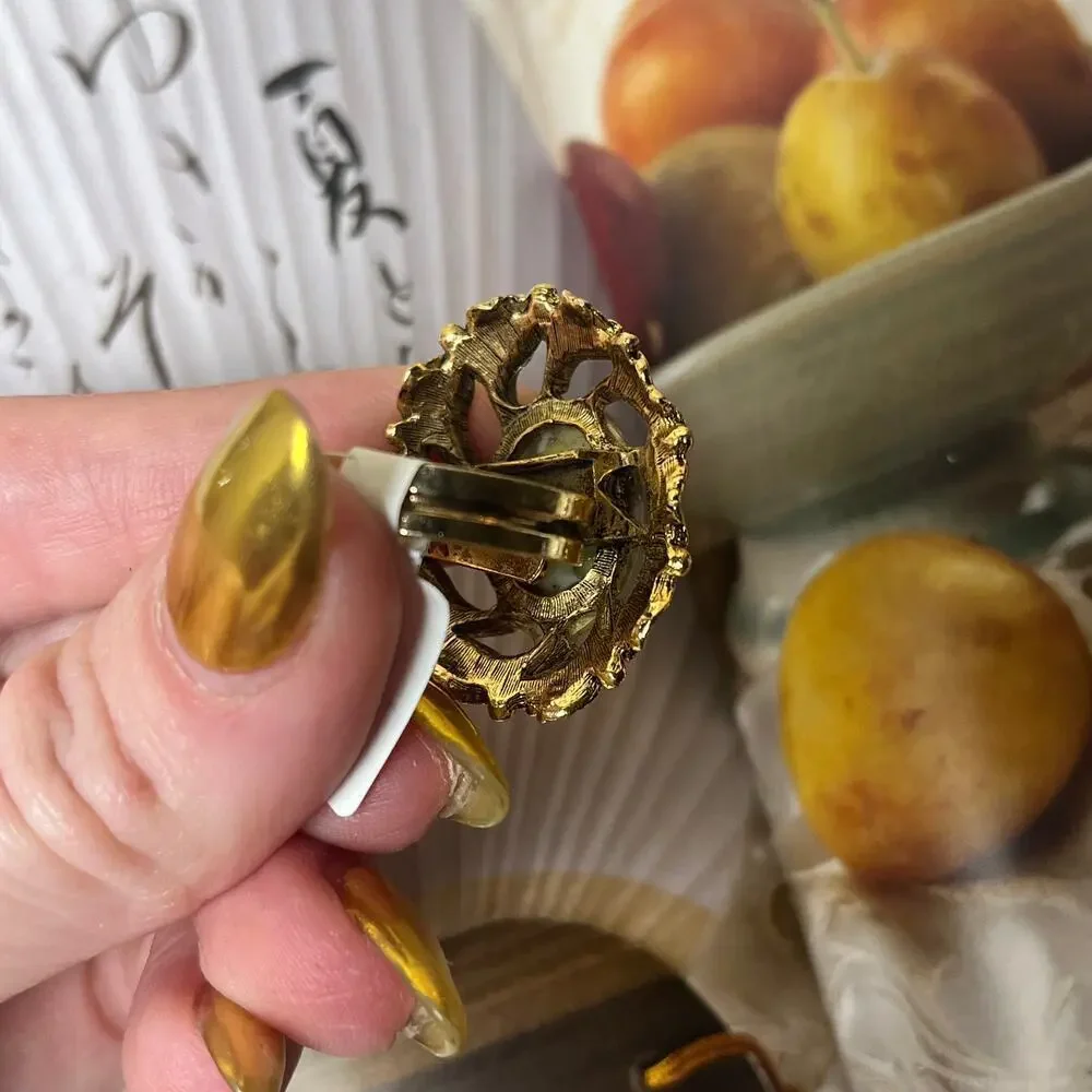 Vintage Gold Tone Ring with Light Green Resin Stone